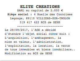 annonce legale changement objet social